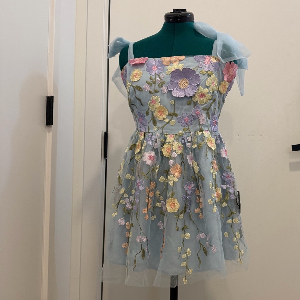 Lulu's Light Blue Floral Midi Dress with Pastel Embroidery - Picture 12 of 12